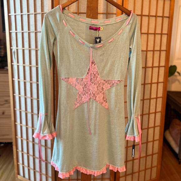 Tyler Mcgillivary Dresses & Skirts - Mint Green Dress with Pink Star Design